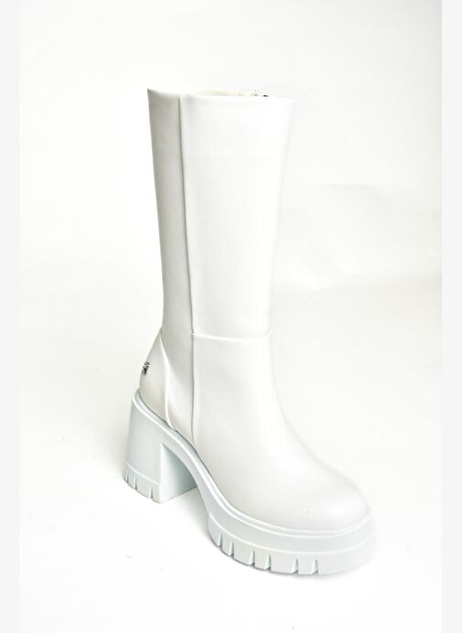 T973790109 Beyaz Kalın Topuklu Kadın Çizme - Görsel 8