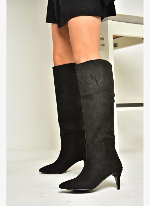 N749204002 Siyah Süet Alçak Topuklu Kadın Çizme - Görsel 6