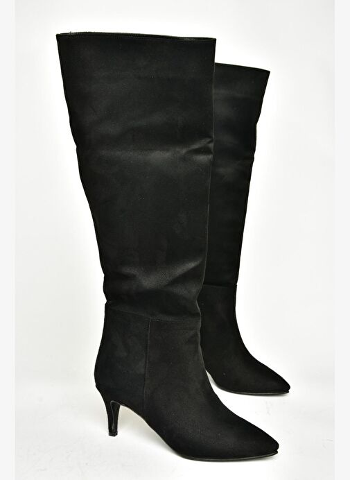 N749204002 Siyah Süet Alçak Topuklu Kadın Çizme - Görsel 7