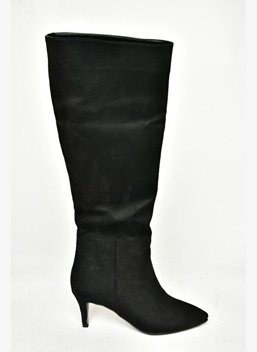 N749204002 Siyah Süet Alçak Topuklu Kadın Çizme - Görsel 8