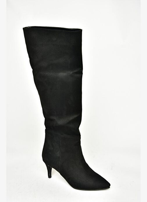 N749204002 Siyah Süet Alçak Topuklu Kadın Çizme - Görsel 9