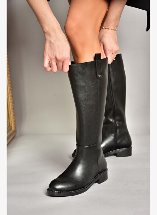 T590962009 Siyah Alçak Topuklu Kadın Çizme - Görsel 2