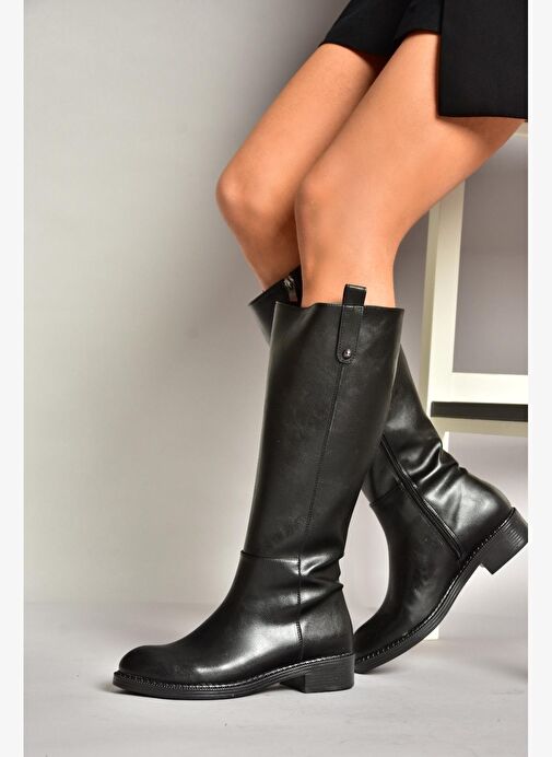 T590962009 Siyah Alçak Topuklu Kadın Çizme - Görsel 4