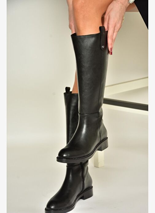 T590962009 Siyah Alçak Topuklu Kadın Çizme - Görsel 5