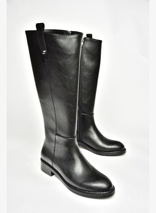 T590962009 Siyah Alçak Topuklu Kadın Çizme - Görsel 7