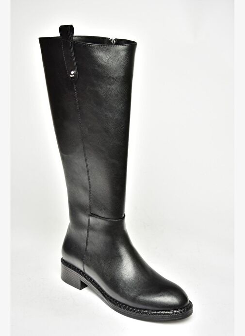 T590962009 Siyah Alçak Topuklu Kadın Çizme - Görsel 9