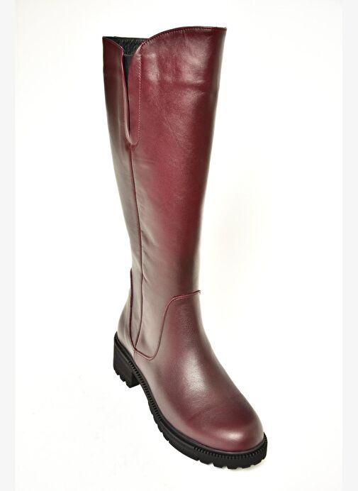 N654226103 Bordo Hakiki Deri Günlük Kadın Çizme - Görsel 8
