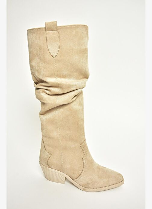 T404401002 Ten Süet Büzgülü Kadın Çizme - Görsel 8