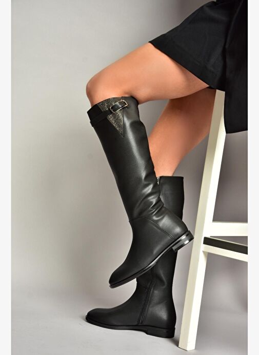 T820109209 Siyah Taş Detaylı Kadın Çizme - Görsel 4