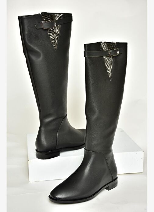 T820109209 Siyah Taş Detaylı Kadın Çizme - Görsel 7