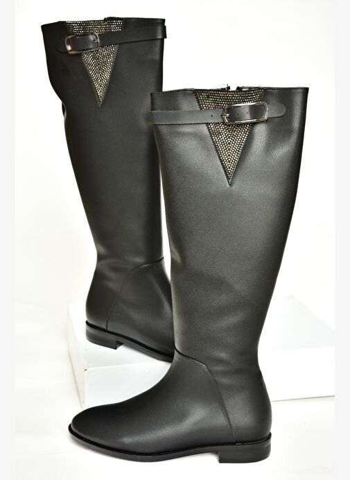 T820109209 Siyah Taş Detaylı Kadın Çizme - Görsel 8