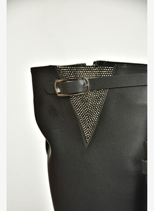 T820109209 Siyah Taş Detaylı Kadın Çizme - Görsel 9