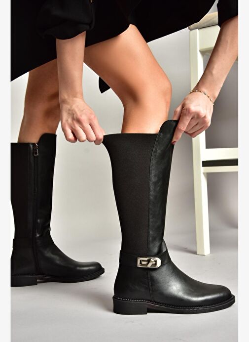 T820880209 Siyah Dalgıç Kumaş Klasik Çizme - Görsel 5