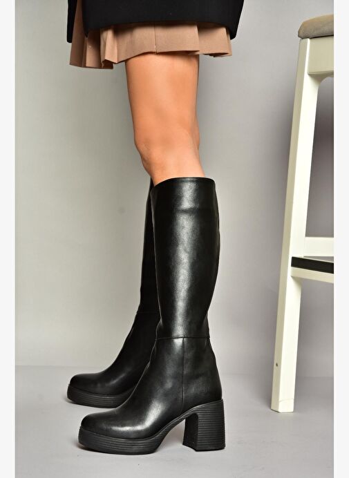 T282099909 Siyah Kalın Topuklu Kadın Çizme - Görsel 2