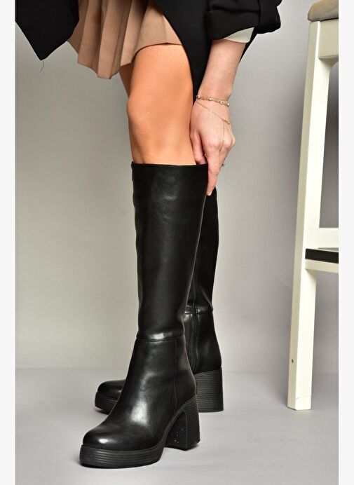 T282099909 Siyah Kalın Topuklu Kadın Çizme - Görsel 4