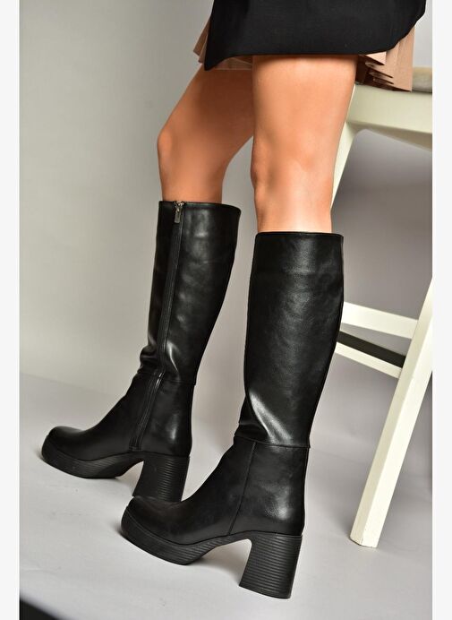 T282099909 Siyah Kalın Topuklu Kadın Çizme - Görsel 5