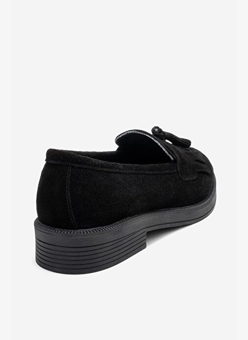 MİLİNA Siyah Süet Püsküllü Hakiki Deri Kadın Loafer Ayakkabı - Görsel 6