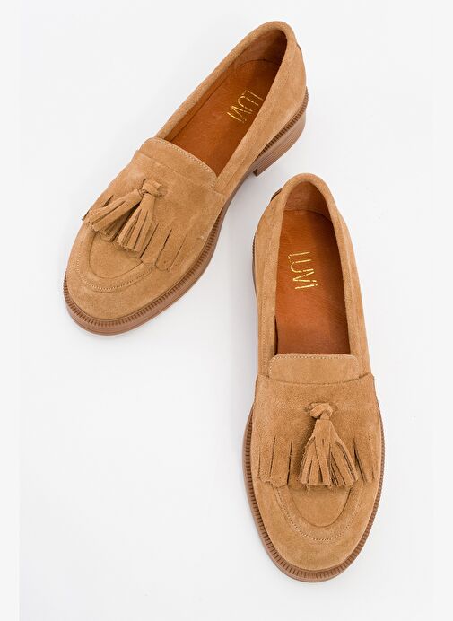 MİLİNA Toprak Süet Püsküllü Hakiki Deri Kadın Loafer Ayakkabı - Görsel 3