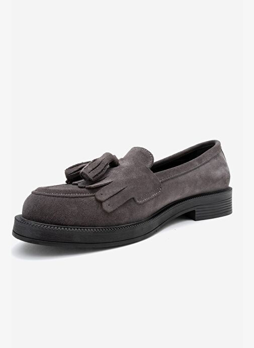 MİLİNA Füme Süet Püsküllü Hakiki Deri Kadın Loafer Ayakkabı - Görsel 5