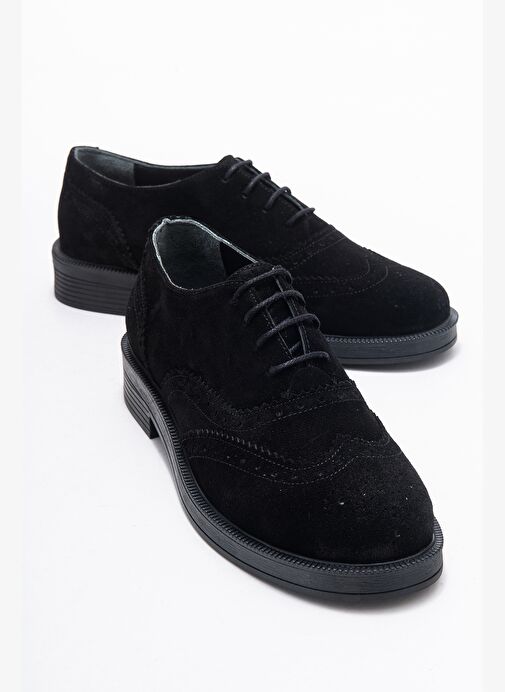 AVRA Siyah Süet Hakiki Deri Kadın Oxford Ayakkabı - Görsel 2
