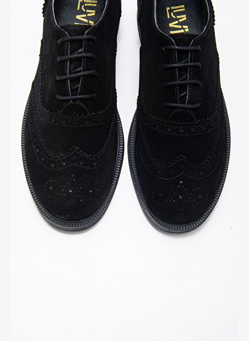 AVRA Siyah Süet Hakiki Deri Kadın Oxford Ayakkabı - Görsel 3