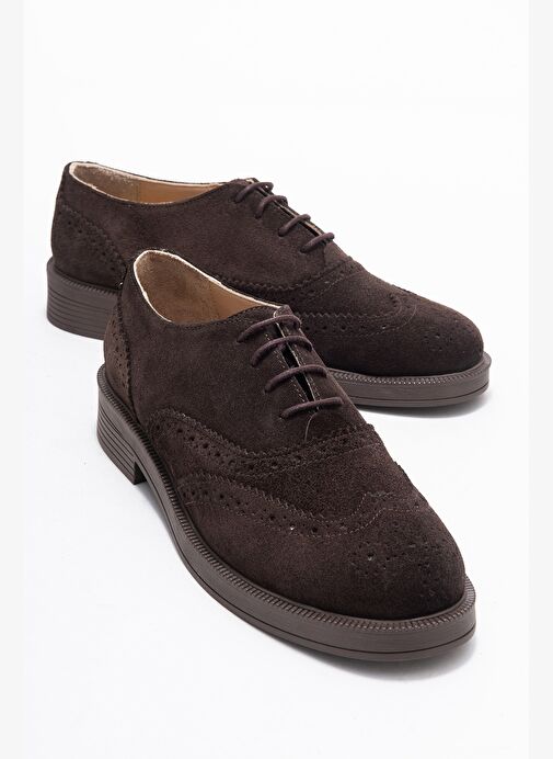 AVRA Kahverengi Süet Hakiki Deri Kadın Oxford Ayakkabı - Görsel 2