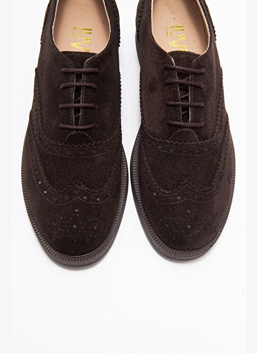 AVRA Kahverengi Süet Hakiki Deri Kadın Oxford Ayakkabı - Görsel 3