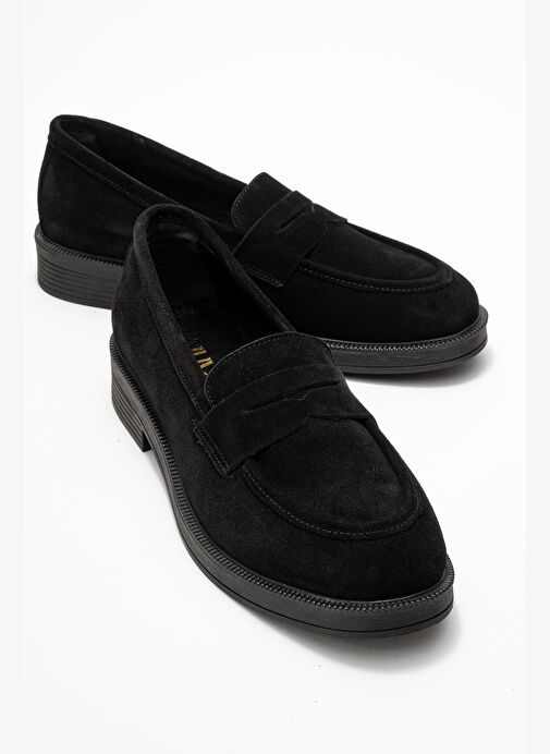 PLİNE Siyah Süet Hakiki Deri Kadın Loafer Ayakkabı - Görsel 2