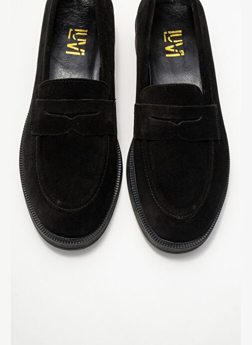 PLİNE Siyah Süet Hakiki Deri Kadın Loafer Ayakkabı - Görsel 3