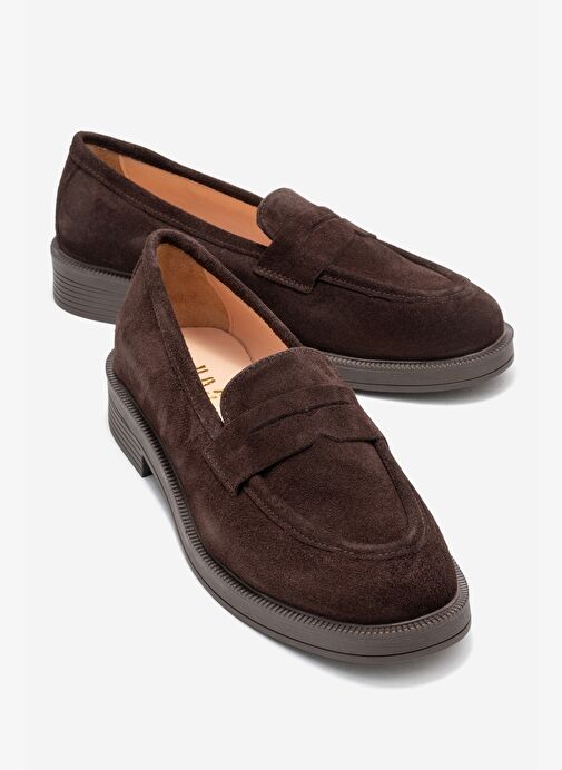 PLİNE Kahverengi Süet Hakiki Deri Kadın Loafer Ayakkabı - Görsel 2