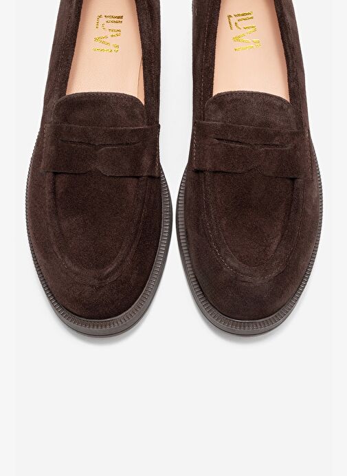 PLİNE Kahverengi Süet Hakiki Deri Kadın Loafer Ayakkabı - Görsel 3