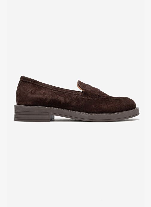 PLİNE Kahverengi Süet Hakiki Deri Kadın Loafer Ayakkabı - Görsel 7