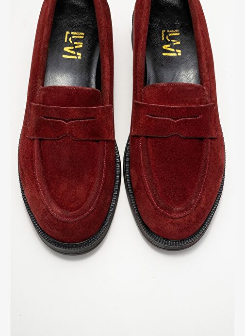 PLİNE Bordo Süet Hakiki Deri Kadın Loafer Ayakkabı - Görsel 3