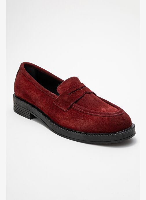 PLİNE Bordo Süet Hakiki Deri Kadın Loafer Ayakkabı - Görsel 4