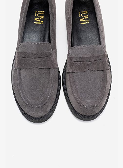 PLİNE Füme Süet Hakiki Deri Kadın Loafer Ayakkabı - Görsel 3