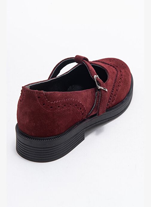 JANNEY Bordo Süet Hakiki Deri Bantlı Kadın Loafer Ayakkabı - Görsel 6
