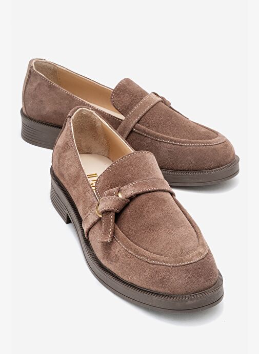 GALEA Vizon Süet Tokalı Hakiki Deri Kadın Loafer Ayakkabı - Görsel 2