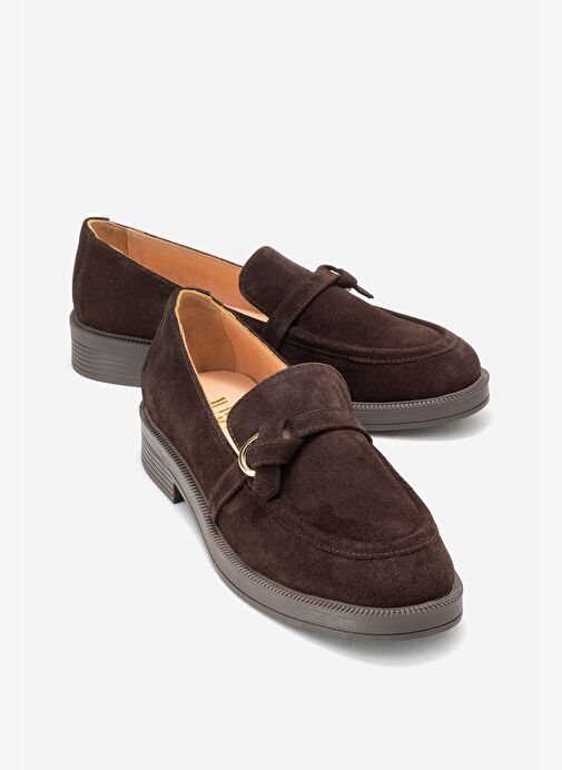 GALEA Kahverengi Süet Tokalı Hakiki Deri Kadın Loafer Ayakkabı - Görsel 2