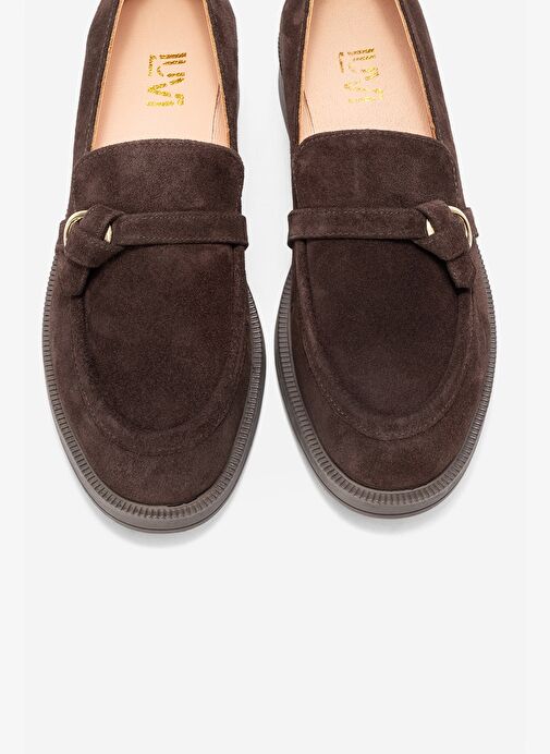GALEA Kahverengi Süet Tokalı Hakiki Deri Kadın Loafer Ayakkabı - Görsel 3