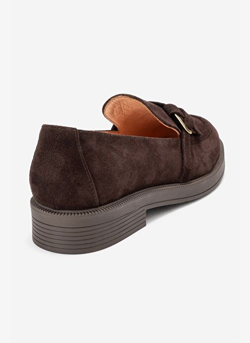 GALEA Kahverengi Süet Tokalı Hakiki Deri Kadın Loafer Ayakkabı - Görsel 6