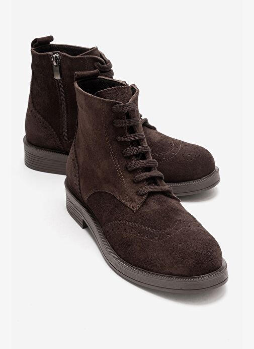 NELVY Kahverengi Süet Hakiki Deri Kadın Bot - Görsel 2