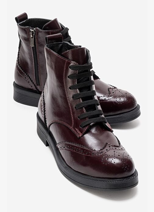 NELVY Bordo Rugan Hakiki Deri Kadın Bot - Görsel 2