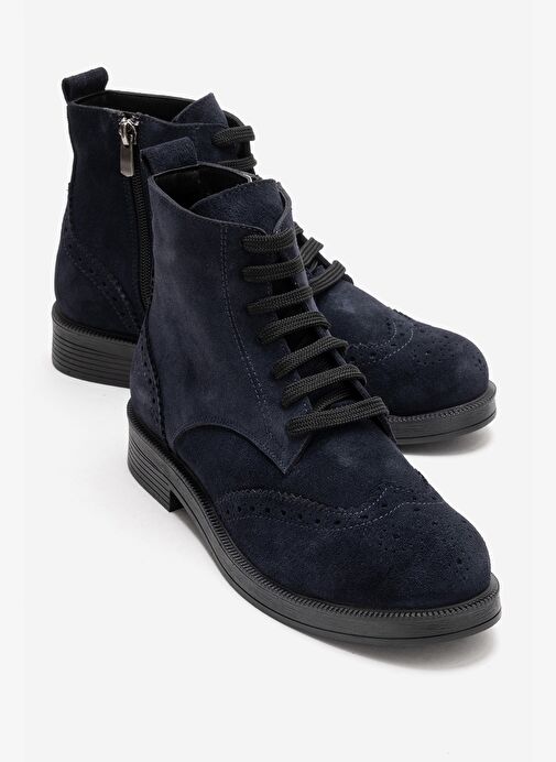 NELVY Lacivert Süet Hakiki Deri Kadın Bot - Görsel 2