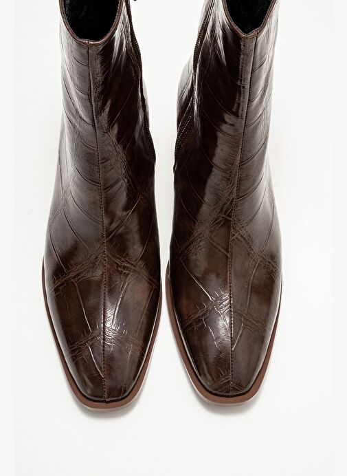 CHARA Kahverengi Baskı Kadın Kalın Topuklu Bot - Görsel 3