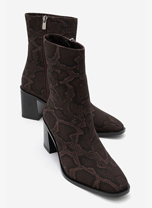 CHARA Kahverengi Desenli Kadın Kalın Topuklu Bot - Görsel 2