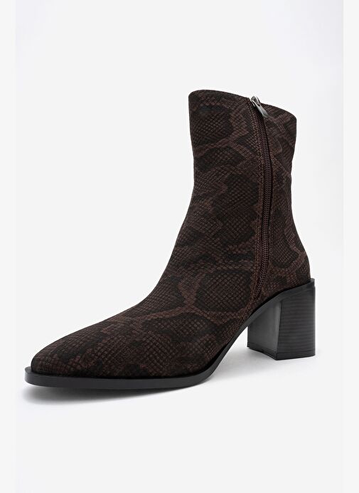 CHARA Kahverengi Desenli Kadın Kalın Topuklu Bot - Görsel 5