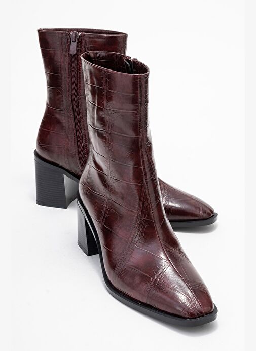 CHARA Bordo Baskı Kadın Kalın Topuklu Bot - Görsel 2