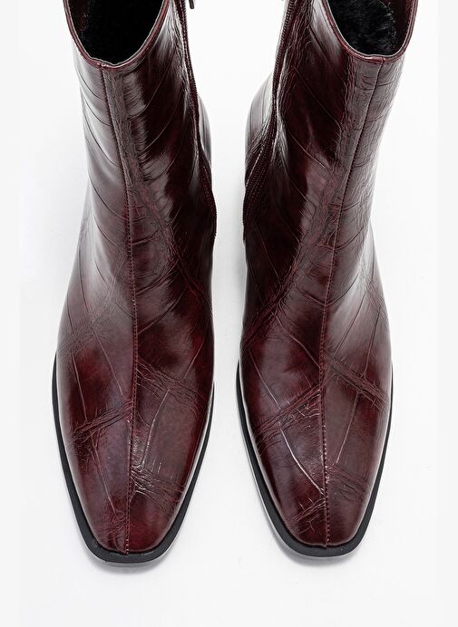 CHARA Bordo Baskı Kadın Kalın Topuklu Bot - Görsel 3
