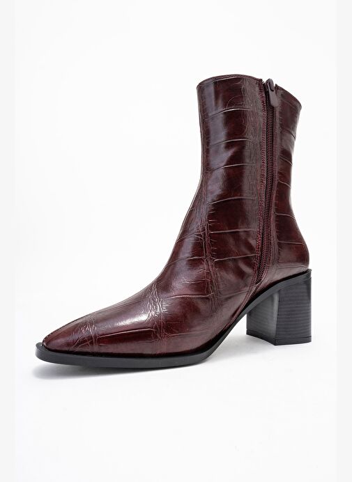 CHARA Bordo Baskı Kadın Kalın Topuklu Bot - Görsel 5