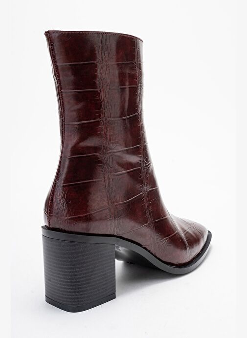 CHARA Bordo Baskı Kadın Kalın Topuklu Bot - Görsel 6